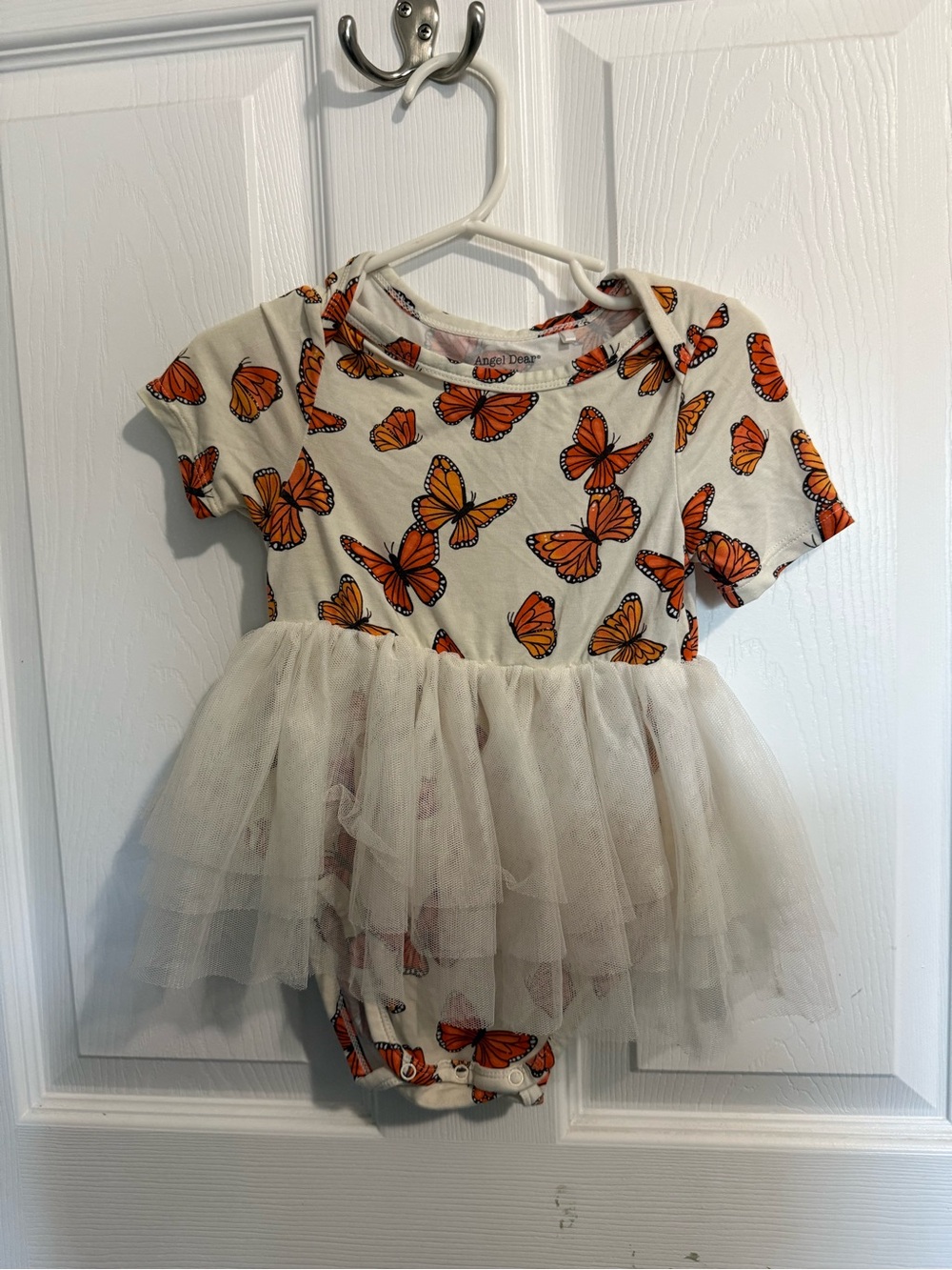 Angel Dear Cream One-Piece with Orange Butterfly Print and Tulle Skirt